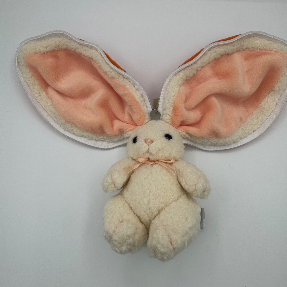 Mary Meyer Hideaway Hare Plush Bunny Carrot Zip Ears Vintage 1996 63142 Cream